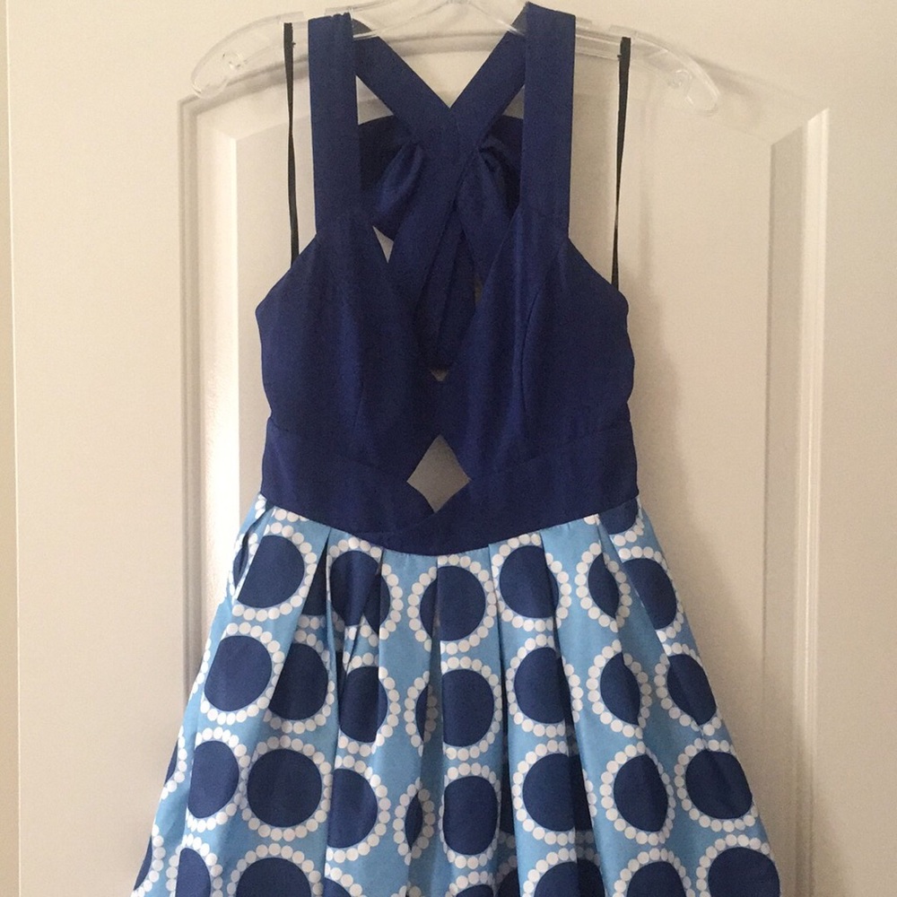 Blue and White Polka Dot Bow Dress
